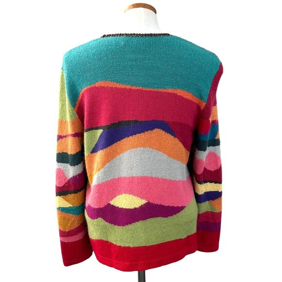 Vtg Susan Bristol Silk Angora Cardigan L Patchwork Colorful Granny Core Wool - Picture 15 of 16